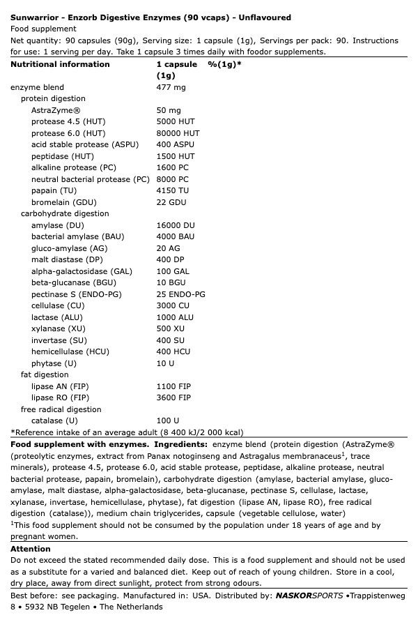 SUNWARRIOR - ENZORB DIGESTIVE ENZYMES - 90 KAPSZULA