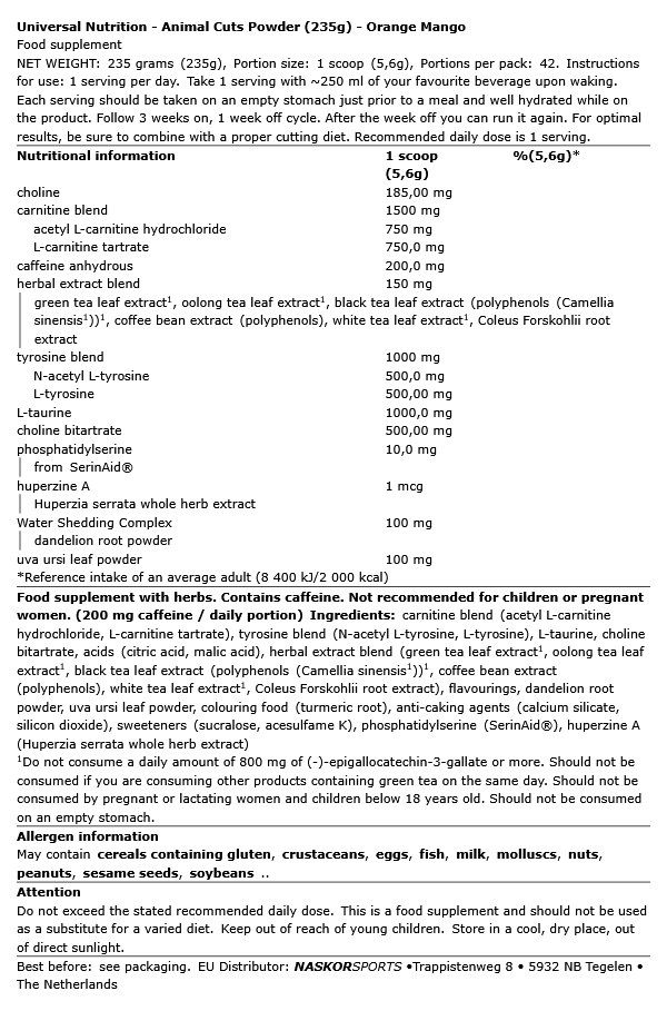 UNIVERSAL - ANIMAL CUTS POWDER - 235 G