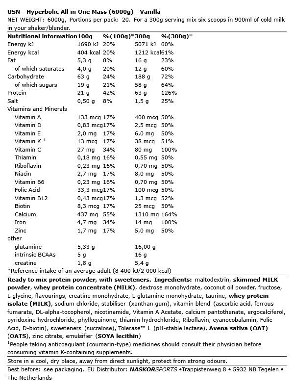 USN - HYPERBOLIC ALL IN ONE MASS - 6000 G
