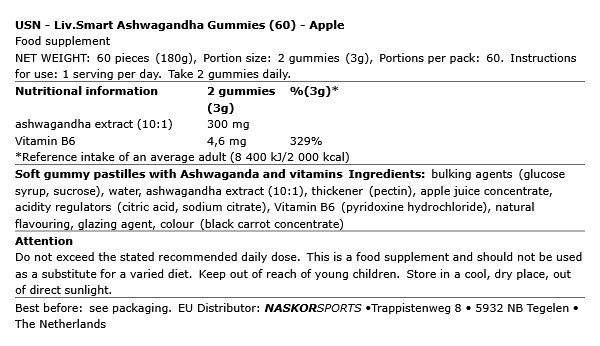 USN - LIV.SMART ASHWAGANDHA GUMMIES - APPLE - 60 DB