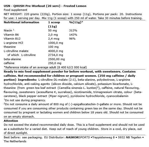 USN - QHUSH PRE-WORKOUT - 220 G