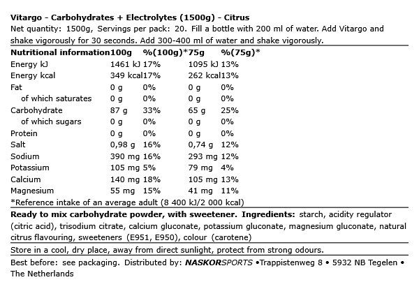 VITARGO - CARBOHYDRATES + ELECTROLYTES - 1500 G VITARGO - CARBOHYDRATES + ELECTROLYTES - 1500 G
