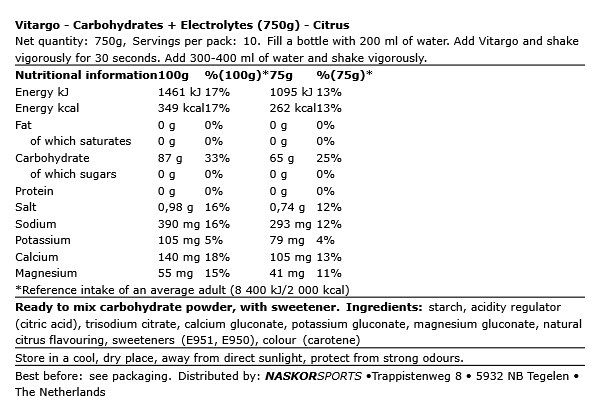 VITARGO - CARBOHYDRATES + ELECTROLYTES - 750 G VITARGO - CARBOHYDRATES + ELECTROLYTES - 750 G