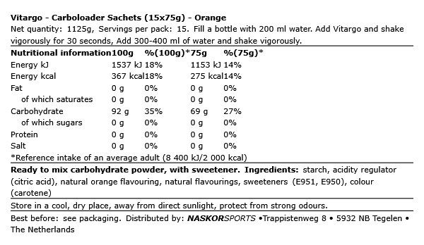 VITARGO - CARBOLOADER SACHETS - 15 X 75 G VITARGO - CARBOLOADER SACHETS - 15 X 75 G