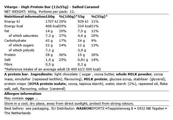 VITARGO - HIGH PROTEIN BAR - SALTED CARAMEL - 12 X 55 G