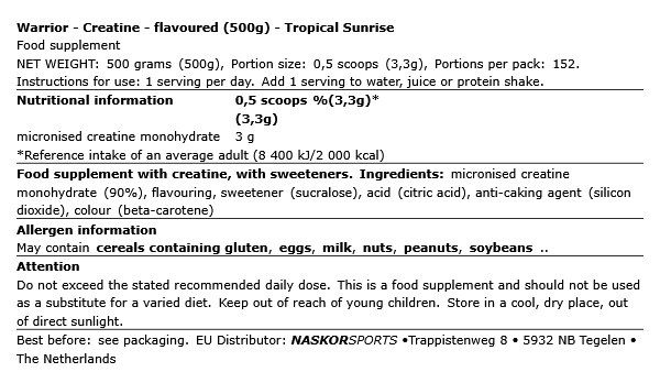WARRIOR - CREATINE - FLAVOURED - 500 G WARRIOR - CREATINE - FLAVOURED - 500 G