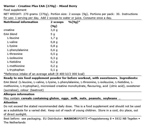 WARRIOR - CREATINE PLUS EAA - MIXED BERRY - 270 G