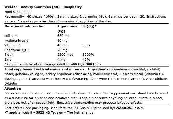 WEIDER - BEAUTY GUMMIES - RASPBERRY - 40 DB