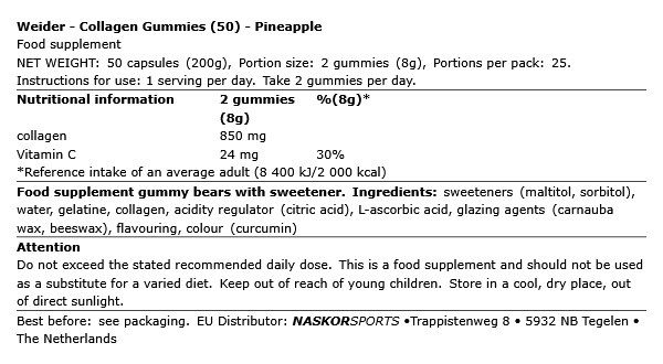 WEIDER - COLLAGEN GUMMIES - PINEAPPLE - 50 DB