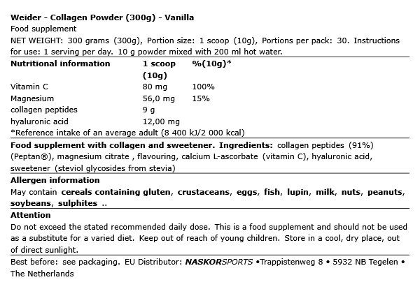 WEIDER - COLLAGEN POWDER - VANILLA - 300 G WEIDER - COLLAGEN POWDER - VANILLA - 300 G
