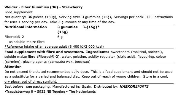 WEIDER - FIBER GUMMIES - STRAWBERRY - 36 DB WEIDER - FIBER GUMMIES - STRAWBERRY - 36 DB
