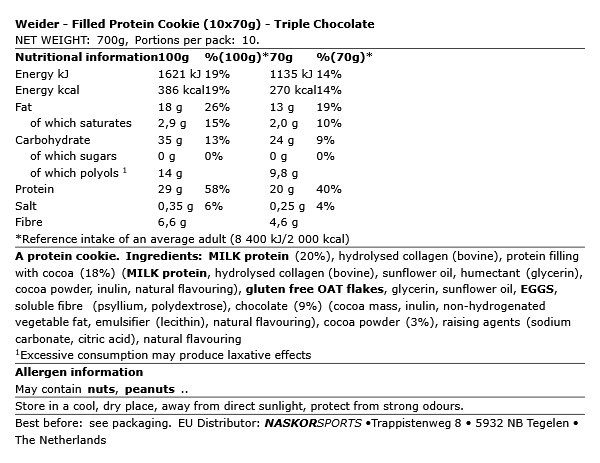 WEIDER - FILLED PROTEIN COOKIE - 10 X 70 G WEIDER - FILLED PROTEIN COOKIE - 10 X 70 G
