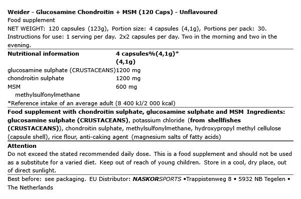 WEIDER - GLUCOSAMINE CHONDROITIN + MSM - 120 KAPSZULA