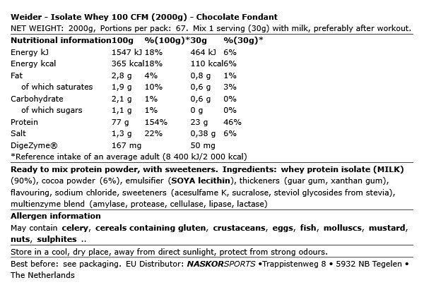 WEIDER - ISOLATE WHEY 100 CFM - 2000 G