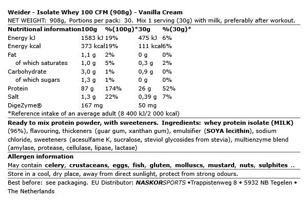 WEIDER - ISOLATE WHEY 100 CFM - 908 G