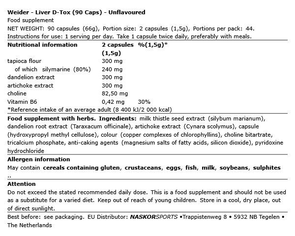 WEIDER - LIVER D-TOX - 90 KAPSZULA WEIDER - LIVER D-TOX - 90 KAPSZULA