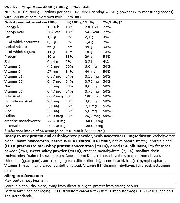 WEIDER - MEGA MASS 4000 - 7000 G