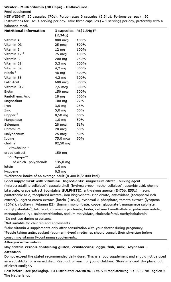 WEIDER - MULTI VITAMIN - 90 KAPSZULA WEIDER - MULTI VITAMIN - 90 KAPSZULA