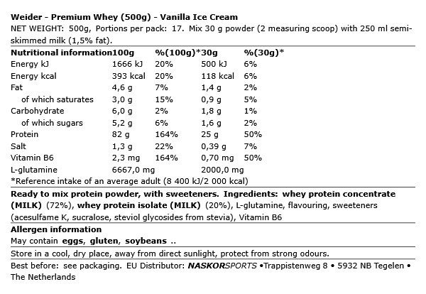WEIDER - PREMIUM WHEY - 500 G WEIDER - PREMIUM WHEY - 500 G