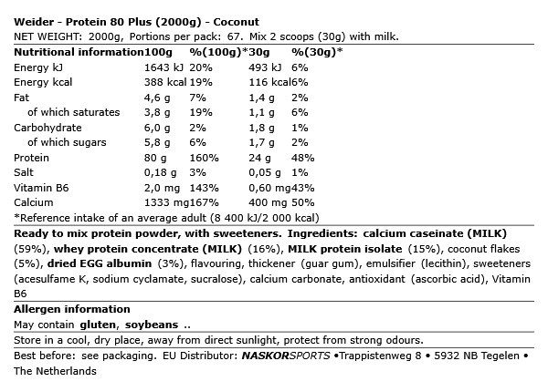 WEIDER - PROTEIN 80 PLUS - 2000 G WEIDER - PROTEIN 80 PLUS - 2000 G