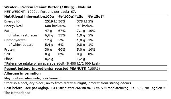 WEIDER - PROTEIN PEANUT BUTTER - ÍZESÍTETLEN - 1000 G