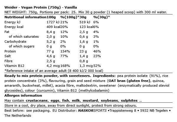 WEIDER - VEGAN PROTEIN - 750 G WEIDER - VEGAN PROTEIN - 750 G