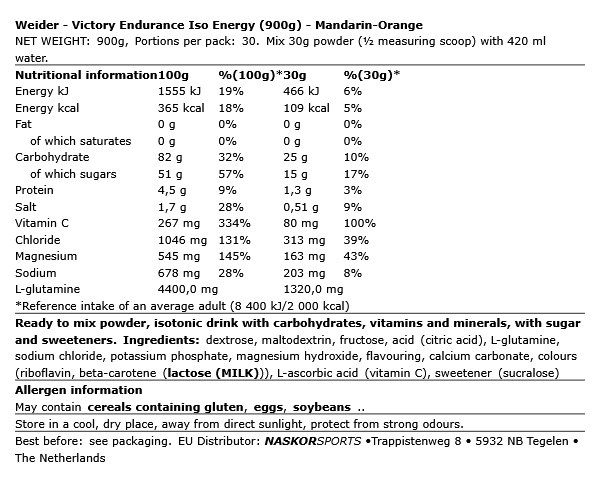 WEIDER - VICTORY ENDURANCE ISO ENERGY - 900 G