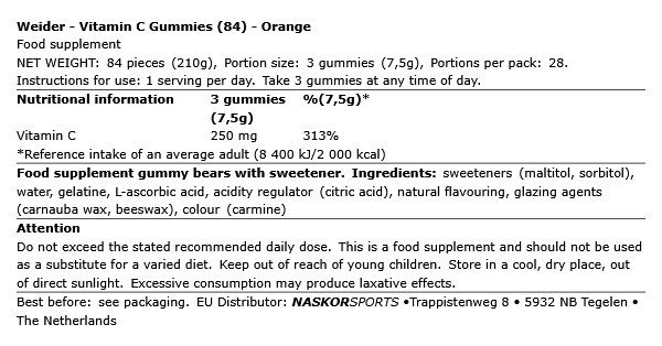 WEIDER - VITAMIN C GUMMIES - ORANGE - 84 DB