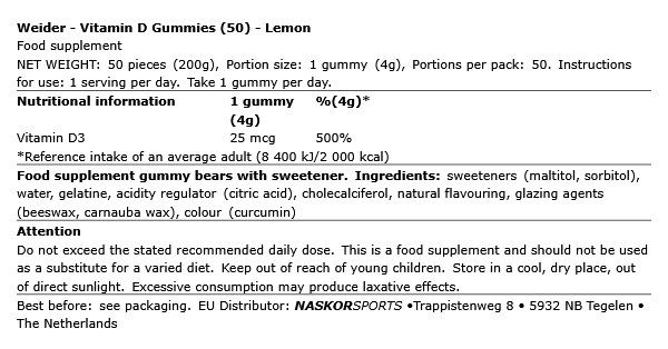 WEIDER - VITAMIN D GUMMIES - LEMON - 50 DB