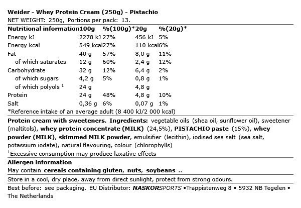 WEIDER - WHEY PROTEIN CREAM - 250 G WEIDER - WHEY PROTEIN CREAM - 250 G