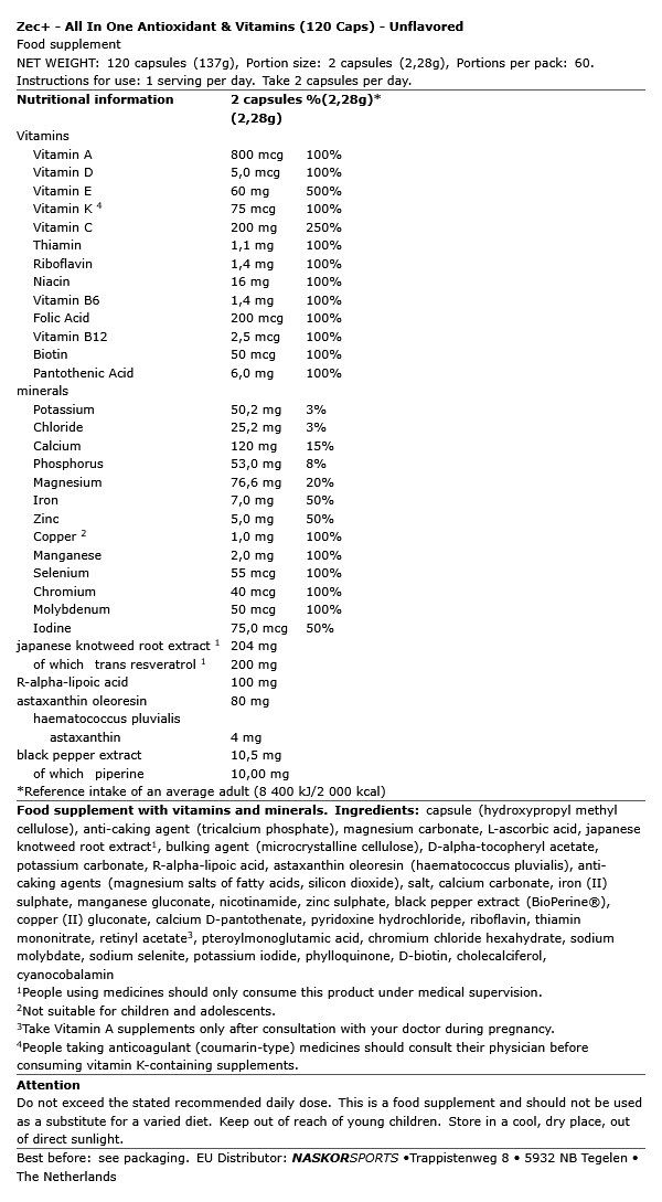 ZEC+ - ALL IN ONE ANTIOXIDANT & VITAMINS - 120 KAPSZULA