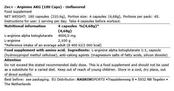 ZEC+ - ARGININE AKG - 180 KAPSZULA ZEC+ - ARGININE AKG - 180 KAPSZULA