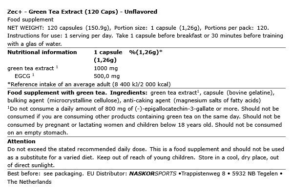 ZEC+ - GREEN TEA EXTRACT - 120 KAPSZULA ZEC+ - GREEN TEA EXTRACT - 120 KAPSZULA