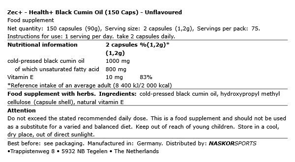 ZEC+ - HEALTH+ BLACK CUMIN OIL - 150 KAPSZULA