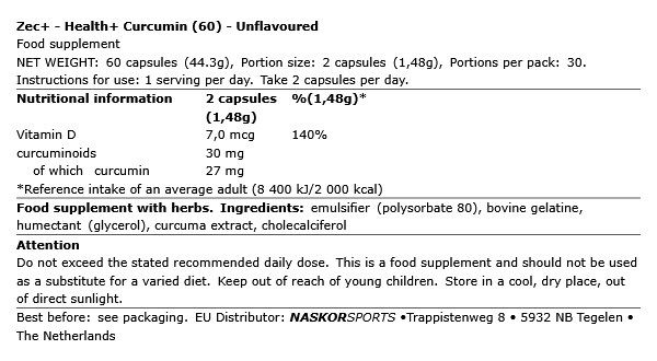 ZEC+ - HEALTH+ CURCUMIN - 60 KAPSZULA ZEC+ - HEALTH+ CURCUMIN - 60 KAPSZULA
