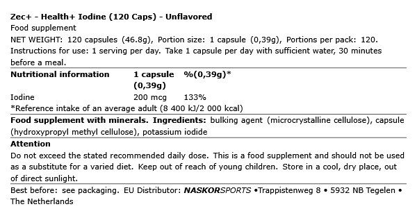 ZEC+ - HEALTH+ IODINE - 120 KAPSZULA