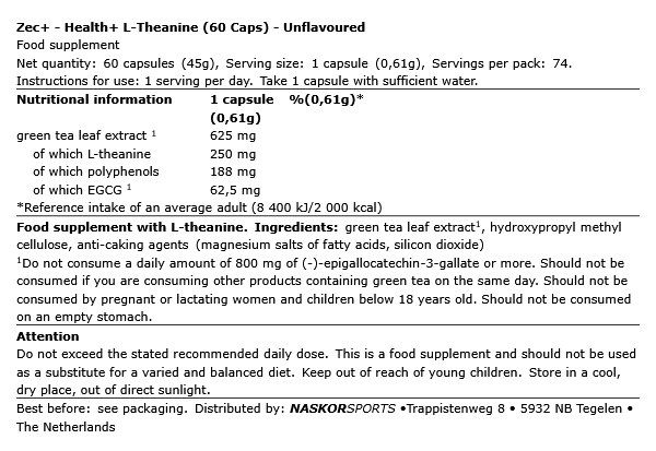 ZEC+ - HEALTH+ L-THEANINE - 60 KAPSZULA