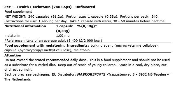 ZEC+ - HEALTH+ MELATONIN - 240 KAPSZULA