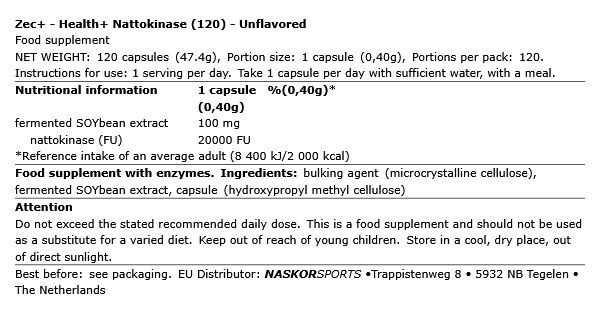 ZEC+ - HEALTH+ NATTOKINASE - 120 KAPSZULA