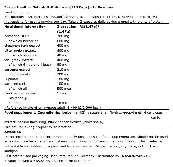 ZEC+ - HEALTH+ NÄHRSTOFF-OPTIMIZER - 120 KAPSZULA