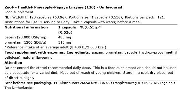 ZEC+ - HEALTH+ PINEAPPLE-PAPAYA ENZYME - 120 KAPSZULA