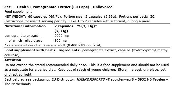 ZEC+ - HEALTH+ POMEGRANATE EXTRACT - 60 KAPSZULA