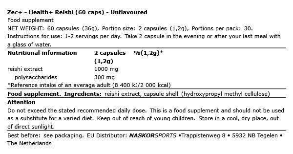 ZEC+ - HEALTH+ REISHI - 60 KAPSZULA