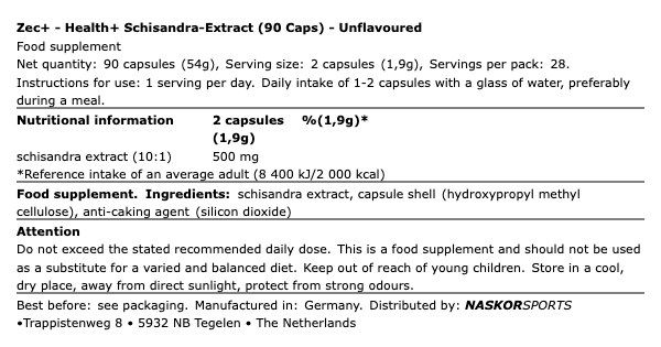 ZEC+ - HEALTH+ SCHISANDRA-EXTRACT - 90 KAPSZULA
