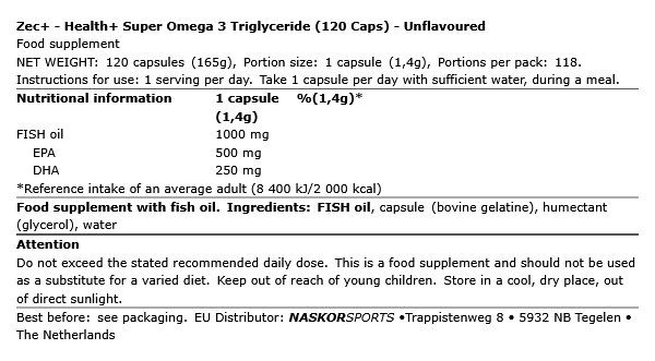 ZEC+ - HEALTH+ SUPER OMEGA 3 TRIGLYCERIDE - 120 KAPSZULA