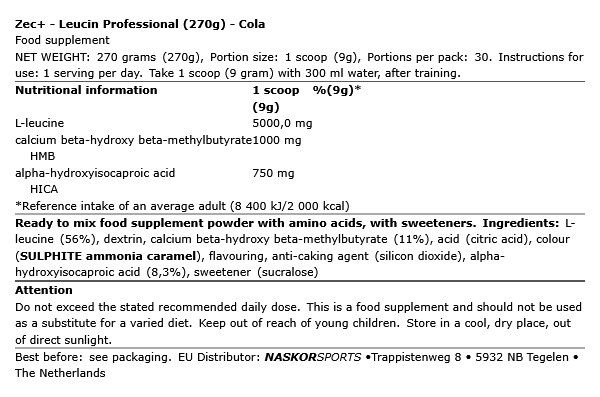 ZEC+ - LEUCIN PROFESSIONAL - COLA - 270 G ZEC+ - LEUCIN PROFESSIONAL - COLA - 270 G