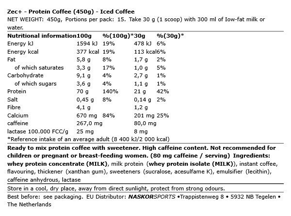 ZEC+ - PROTEIN COFFEE - 450 G ZEC+ - PROTEIN COFFEE - 450 G