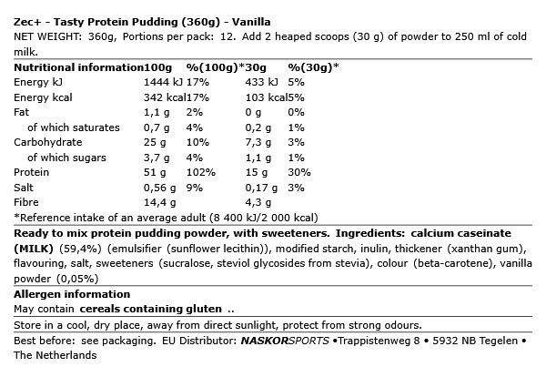 ZEC+ - TASTY PROTEIN PUDDING - 360 G ZEC+ - TASTY PROTEIN PUDDING - 360 G