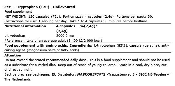 ZEC+ - TRYPTOPHAN - 120 KAPSZULA