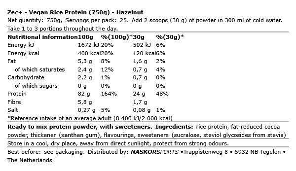 ZEC+ - VEGAN RICE PROTEIN - 750 G
